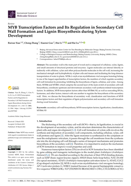 MYB Transcription Factors and Its Regulation in Secondary Cell Wall Formation and Lignin Biosynthesis During Xylem Development