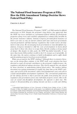 The National Flood Insurance Program at Fifty: How the Fifth Amendment Takings Doctrine Skews Federal Flood Policy