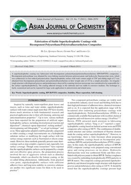 Fabrication of Stable Superhydrophobic Coatings with Bicomponent Polyurethane/Polytetrafluoroethylene Composites