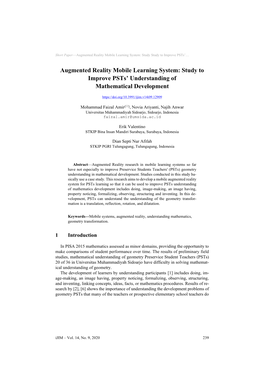 Augmented Reality Mobile Learning System: Study to Improve Psts’ Understanding of Mathematical Development