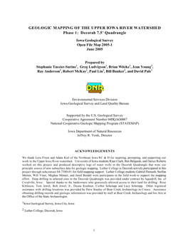 GEOLOGIC MAPPING of the UPPER IOWA RIVER WATERSHED Phase 1: Decorah 7.5’ Quadrangle