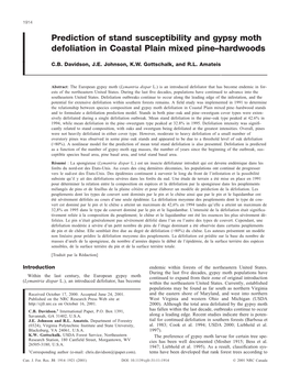 Prediction of Stand Susceptibility and Gypsy Moth Defoliation in Coastal Plain Mixed Pine–Hardwoods