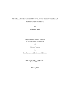 The Population Dynamics of Tansy Ragwort (Senecio Jacobaea) In