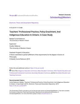 Teachers' Professional Practice, Policy Enactment, and Indigenous