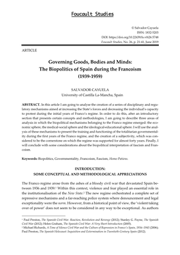 The Biopolitics of Spain During the Francoism (1939-1959)