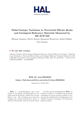 Nickel Isotope Variations in Terrestrial Silicate Rocks and Geological