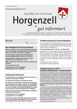 Gut Informiert Herausgeber: Bürgermeisteramt Horgenzell · Verantwortlich Für Den Amtlichen Teil: Bürgermeister V