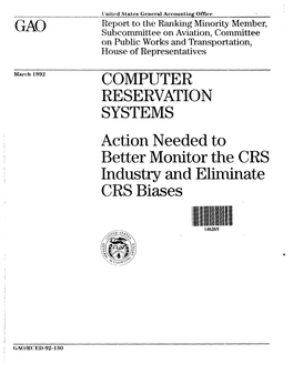 RCED-92-130 Computer Reservation Systems