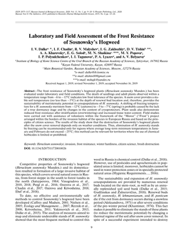 Laboratory and Field Assessment of the Frost Resistance of Sosnowsky’S Hogweed I