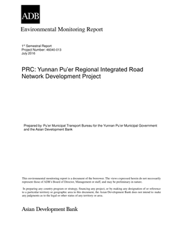 Yunnan Pu'er Regional Integrated Road Network Development Project