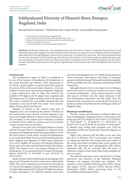 Check List 8(6): 1163–1165, 2012 © 2012 Check List and Authors Chec List ISSN 1809-127X (Available at Journal of Species Lists and Distribution