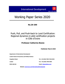 Working Paper Series 2020