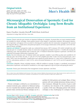 Microsurgical Denervation of Spermatic Cord for Chronic Idiopathic Orchialgia: Long-Term Results from an Institutional Experience