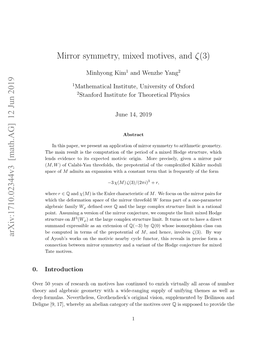 Arxiv:1710.02344V3 [Math.AG] 12 Jun 2019 Mirror Symmetry, Mixed Motives, and Ζ(3)