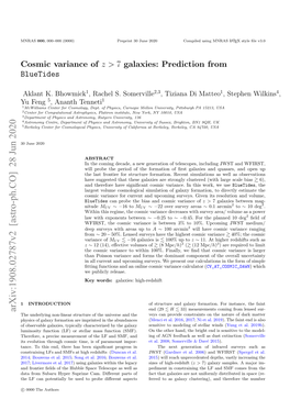 Cosmic Variance of $ Z&gt; 7$ Galaxies: Prediction from Bluetides