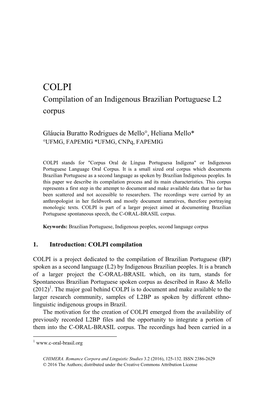 COLPI Compilation of an Indigenous Brazilian Portuguese L2 Corpus