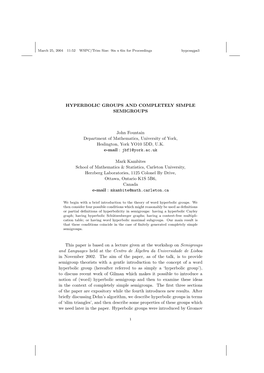 Hyperbolic Groups and Completely Simple Semigroups