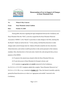 Memorandum of Law in Support of Changes to Stone Mountain Park