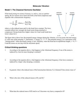 Molecular Vibration Model 1: the Classical Harmonic Oscillator