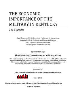 THE ECONOMIC IMPORTANCE of the MILITARY in KENTUCKY 2016 Update