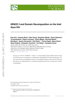 QPACE 2 and Domain Decomposition on the Intel Xeon Phi∗