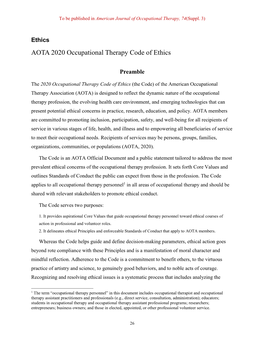 AOTA 2020 Occupational Therapy Code of Ethics