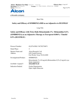 Safety and Efficacy of SIMBRINZA BID As an Adjunctive to DUOTRAV