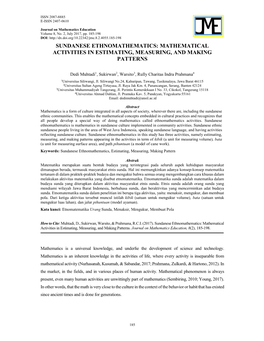 Sundanese Ethnomathematics: Mathematical Activities in Estimating, Measuring, and Making Patterns