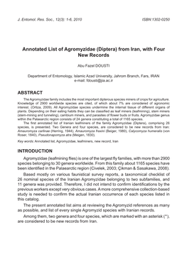 Annotated List of Agromyzidae (Diptera) from Iran, with Four New Records