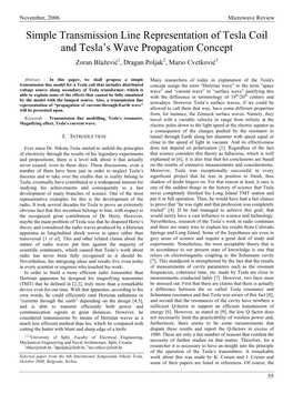 Simple Transmission Line Representation of Tesla Coil and Tesla's Wave Propagation Concept