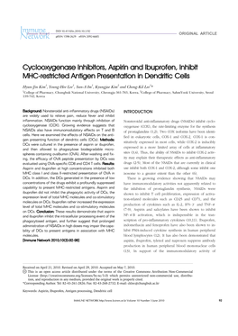 Cyclooxygenase Inhibitors, Aspirin and Ibuprofen, Inhibit MHC-Restricted Antigen Presentation in Dendritic Cells