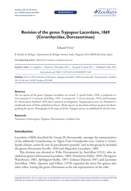 Revision of the Genus Trypogeus Lacordaire, 1869 (Cerambycidae, Dorcasominae)