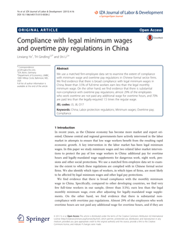 Compliance with Legal Minimum Wages and Overtime Pay Regulations in China Linxiang Ye1, TH Gindling2,3* and Shi Li2,4