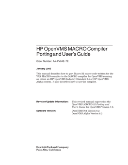 HP Openvms MACRO Compiler Porting and User's Guide