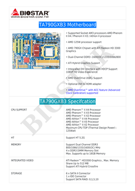 TA790GXB3 Motherboard TA790GXB3 Specifcation