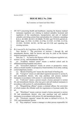 HOUSE BILL No. 2184