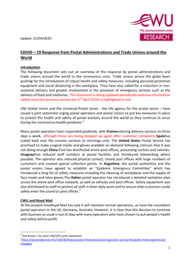 COVID – 19 Response from Postal Administrations and Trade Unions Around the World