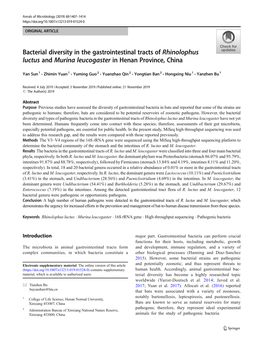 Bacterial Diversity in the Gastrointestinal Tracts of Rhinolophus Luctus and Murina Leucogaster in Henan Province, China