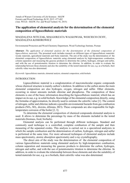 The Application of Elemental Analysis for the Determination of the Elemental 2013: Analysis of the Influence of Cutting Parameters on Surface Roughness