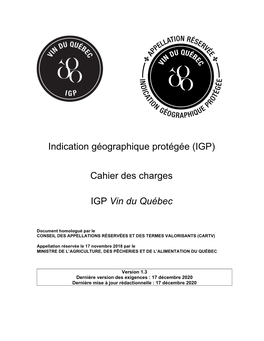 Cahier Des Charges Indication Géographique Protégée