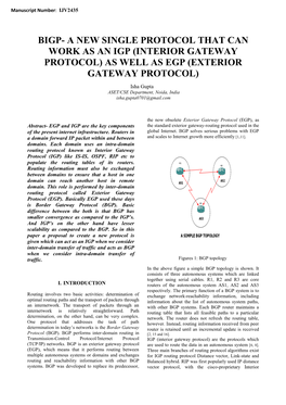 Bigp- a New Single Protocol That Can Work As an Igp (Interior Gateway Protocol) As Well As Egp (Exterior Gateway Protocol)