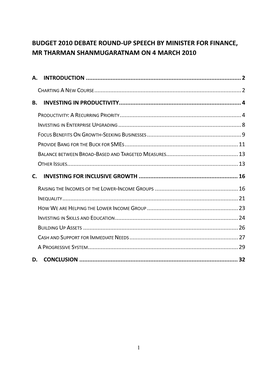 Budget 2010 Debate Round-Up Speech by Minister for Finance, Mr Tharman Shanmugaratnam on 4 March 2010