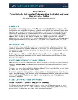 Understanding the Global and Local Macro Symbol Tables Michelle Buchecker, Independent Consultant