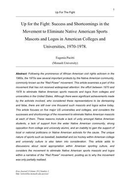 Up for the Fight: Success and Shortcomings in the Movement to Eliminate Native American Sports Mascots and Logos in American Colleges and Universities, 1970-1978