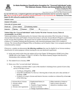 In-State Residency Classification Exception