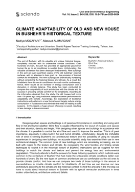 Climate Adaptability of Old and New House in Bushehr's