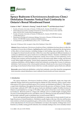 Spruce Budworm (Choristoneura Fumiferana Clem.) Defoliation Promotes Vertical Fuel Continuity in Ontario’S Boreal Mixedwood Forest