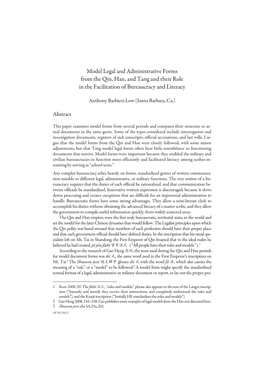 Model Legal and Administrative Forms from the Qin, Han, and Tang and Their Role in the Facilitation of Bureaucracy and Literacy