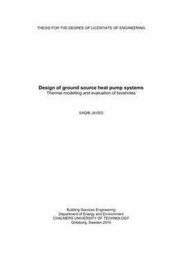 Design of Ground Source Heat Pump Systems Thermal Modelling and Evaluation of Boreholes