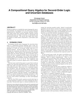 A Compositional Query Algebra for Second-Order Logic and Uncertain Databases